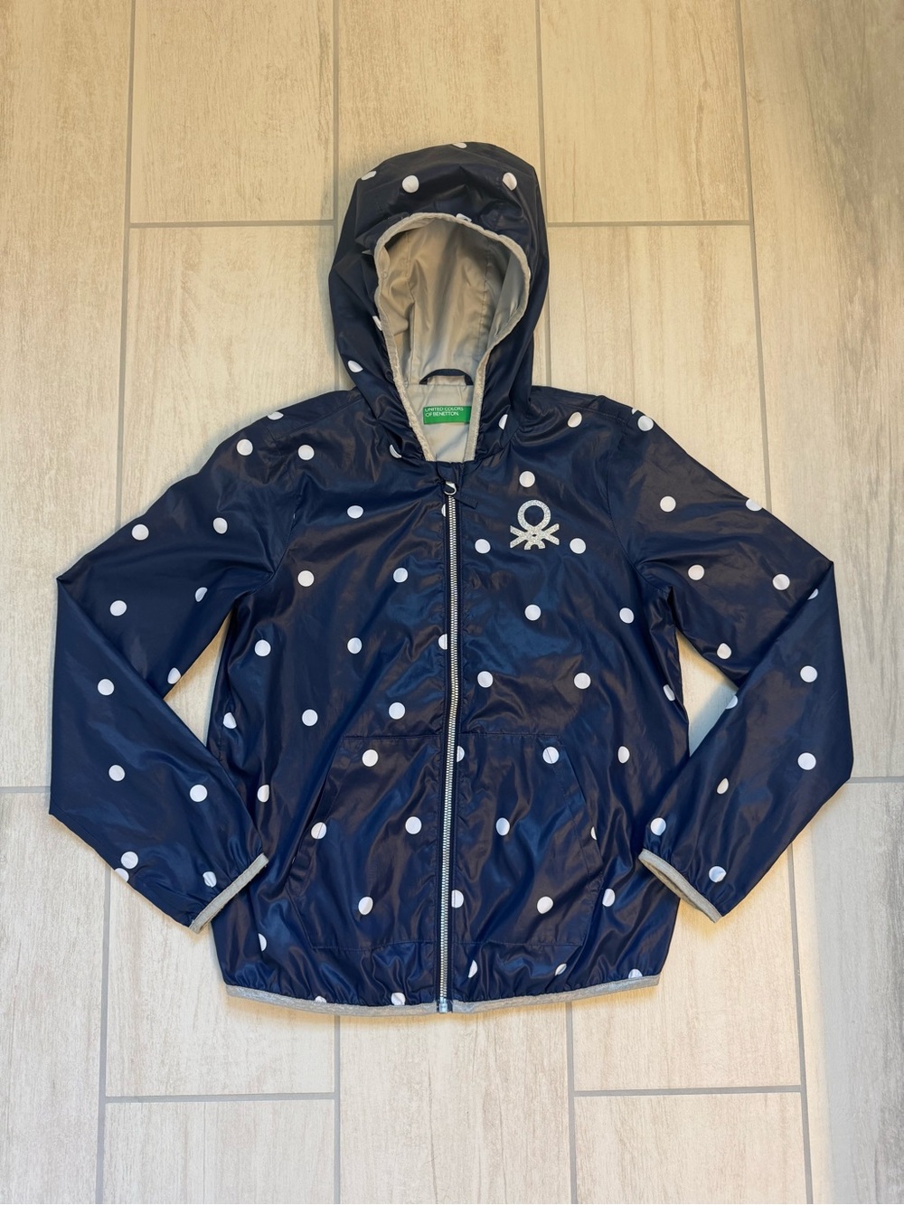 United Colors Of Benetton Navy Polka Dot Hooded Jacket